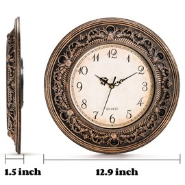 Pumtus Silent Wall Clock, 13 Inch Vintage Large Wall Clock, Battery Operated Round Bathroom Clock, Non-Ticking Decorative Retro Analog Clock for Living Room, Office, Kitchen, School, Bedroom