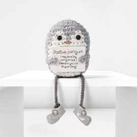 TOYMIS Positive Penguin Doll, Funny Knitted Penguin Toy with Long Legs & Encouragement Card Emotional Penguin Cheer Up Animals Crochet Toy Support Plush Gifts for Friends Family Home Decor (Gray)