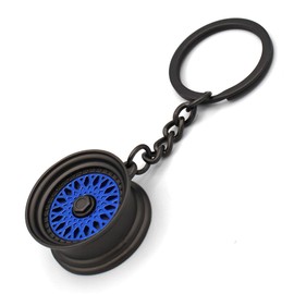 VmG-Store BBS Style Black / Chrome Rim Keyring - Solid Pendant, blue