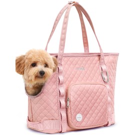 Pecute Dog Purse Carrier, Pet Carrier with Pockets for Small Dogs, Portable Small Dog Soft-Sided, Lightweight Dog and Puppies Tote Bag, Outing, Travel, Vet, Pink