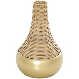CosmoLiving by Cosmopolitan Rattan Handmade Decorative Vase Woven Centerpiece Vase with Gold Metal Base, Vase for Home Decoration 7" x 7" x 11", Brown