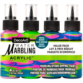 DecoArt LLC Water Marbling 4ct 2oz Delights Craft, Pink, Yellow Green, Aquamarine and Tropical Blue
