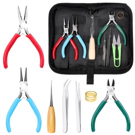 Keadic 8Pcs 4.5" Jewelry Pliers Set Contains Micro Round Nose Pliers, Wire Cutting Pliers and Chain Nose Pliers With Tweezers Jump Ring Opener for Jewelry Making Supplies Wire Wrapping Beading