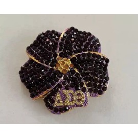 DST, Delta Sigma Theta , African Violet Rhinestones Brooch, Gold, Pouch