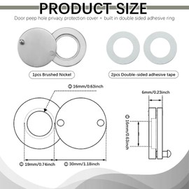 3pc Peephole Cover, Door Viewer Cover with Double-Sided Self-Adhesive Tape Peep Hole Covers Tool Home Security Privacy Protection(Nickel Brushed + 2 Double-Sided Adhesives - 1 Set)