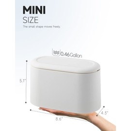 MONGTINGLU Mini Trash Can with Lid Removable Small Garbage Can, Tiny Plastic Trash Bin, Pop Up Countertop Wastebasket, Counter Garbage Lint Bin for Bathroom,Office,Kitchen,Desk(White)