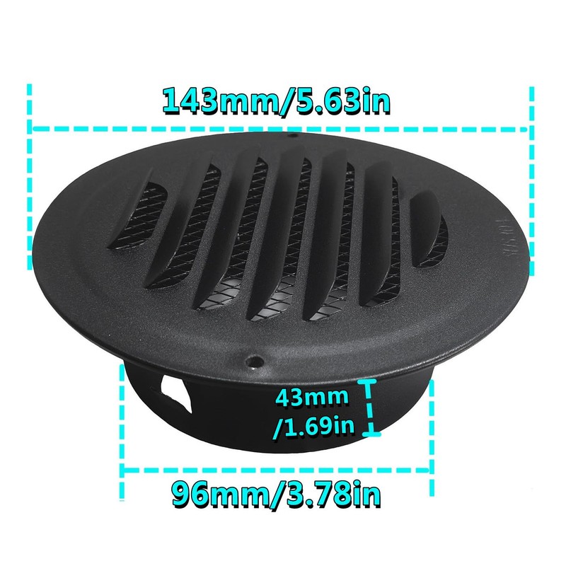 4 Inch Black Stainless Steel Air Vents, JSIXASO Louvered Grille