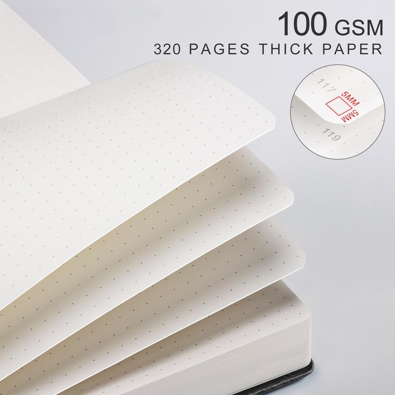 EMSHOI Dotted Journal Notebook - 320 Pages, 100gsm Thick Paper,