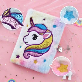 Unicorn Journals Notebooks for Children - Plush Diaries Unicorn Gift Notepads School Office Travel Notebooks Hardcover Memos A5 Diaries with Locks and Keys