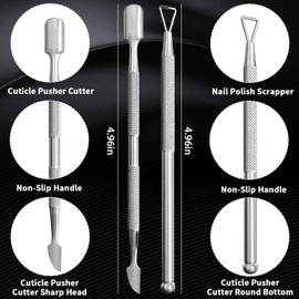2 Pcs Stainless Steel Cuticle Pusher and Remover with Storage Case for Manicure Pedicure