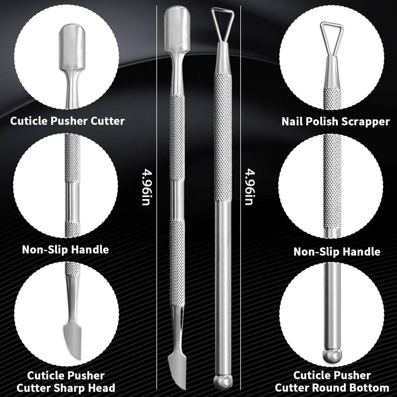2 Pcs Stainless Steel Cuticle Pusher and Remover with Storage