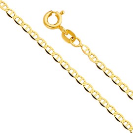 14k REAL Yellow Gold Solid 1.5mm Flat Mariner Chain Necklace with Spring Ring Clasp - 24"