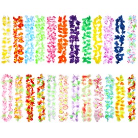 Toyvian 50PCS Hawaiian Flower Leis Necklace for Tropical Luau Party, ColorfulVibrant Flower Lei Garland for Hawaii Luaus(Assorted Color)