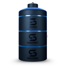 SHAKESPHERE Stackable Snack Containers - Leak-Resistant Travel Snack Container for Supplements, Protein, Nuts - 3 Twist-Lock Cups - Portable Food Storage for Gym, Office, Lunch, & School - Cyan Blue