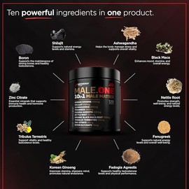Male One 10 in 1 Male Matrix Supplement for Men, Ashwagandha, Maca, Fenugreek, Muscle Growth, Energy, Drive, Strength, Recovery (2 Month Supply)