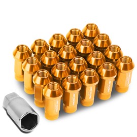 DNA MOTORING LN-ZTL-9026-125-OR 20Pcs M12 x 1.25 Open End Style Wheel Lug Nuts w/Deep Drive Extension Adapter, 25mm OD/50mm H, Orange