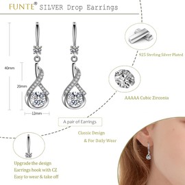 FUNTE® Earrings for Women - 925 Sterling Silver Earrings - Dangle Earrings for Women - Cubic Zirconia Women's Earrings for Mum on Mother's Day - with Jewellery Box, Sterling Silver, Cubic Zirconia