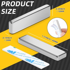 Junarter 20 Pack Super Strong Neodymium Magnets, Powerful Rare Earth Neodymium Bar Magnets, Heavy Duty Magnet Bar with Double-Sided Adhesive for Fridge, Garage, Science, Craft, Office, DIY - 40x10x5mm