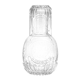 RockTrend Retro Clear Glass Bedside Night Water Carafe with Tumbler Glass, Relief Glass Pitcher And Cup Night Set