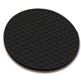 TENOC Silicone Non-Slip, Heat Resistant & Water-Trapping Trivet Mats for Water Glasses & Teacup & Coffee Cup & Dishes & Cookware, Multipurpose Kitchen Table Coaster, 3.5-Inch, Black