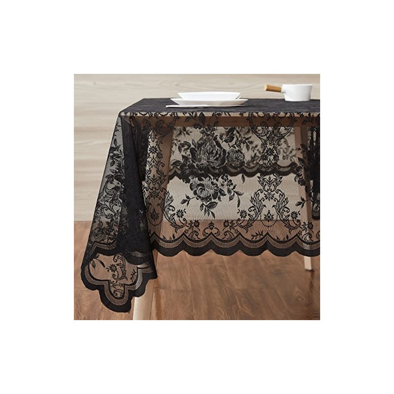 Warm Home Designs 60 x 84 Lace Tablecloth. Black Rectangle
