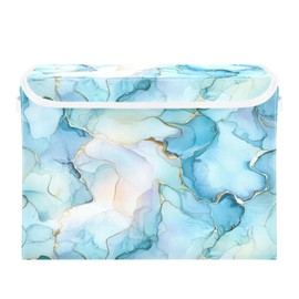 senya Large Storage Bins with Linen Ink Border Collapsible Foldable Storage Cubes Fabric Closet Organizer Containers Box with Flip-Top Lid for Home Bedroom Office 16.7 x 12.6 x 11.8in