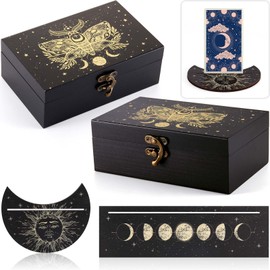 Juexica Tarot Cards Box Wooden Tarot Card Holder Stand Set, Tarot Card Case Tarot Reading Accessories Tarot Card Display for Witch Divination Tools Party Favors Witchcraft Supplies