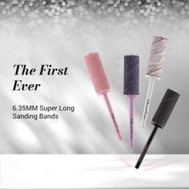 MelodySusie 50 Pcs Nail Drill Bits Super Long Sanding Bands with 6.65mm Crystal Mandrel Bit, 180 Fine Grit Nail File for Acrylic Nails Gel Manicures and Pedicure, Black