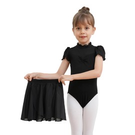 Dmwhsy 2 Pack Ballet Dress for Girls, Short Sleeve Gymnastics Costume with Chiffon Dance Skirts with Elastic Waistband, Children Ballet Dancewear Set Black