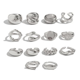 Annpro Chunky Gold Stackable Rings Set for Women,Dainty Adjustable Open Stacking Knuckle Ring Trendy Thick Dome Hollow Carved Joint Finger Midi Signet Rings Pack Statement Jewelry