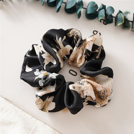 shefun JP324 Adult Satin Hair Elastic Plain Floral Leopard Print Tie Dye Cute Large Scrunchies Set of 3 for Women Adults