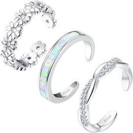 FIASASO 925 Sterling Silver Toe Rings for Women Adjustable 14K White Gold Plated Silver
