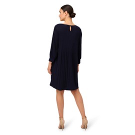Adrianna Papell Women's Pleated Knit Crew Neck Dress, Blue Moon