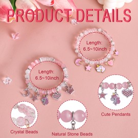 JIANZHEN Kawaii Pink Unicorn Bracelet Stuff Crystal Bead Matching Bracelets Elastic Friendship Bracelets Birthday Christmas Jewelry Gifts for Women Girlfriend Best Friend Sister