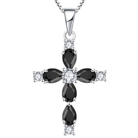 YL Cross Necklace 925 Sterling Silver Gemstone Pendant Created Opal Religious Jewelry for Women