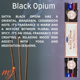 Original Satya Nag Champa Black Opium Incense Sticks | with M&J incense sticks holder | x4 pack | for Aromatherapy, Spa, Yoga, Weddings, Meditation, Healing, Positivity and Relaxation