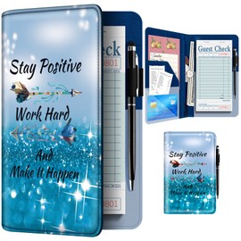 BVYA Server Book for Waitress, Leather Server Booklet Organizer with Zipper Pocket, Guest Check Holder, Pen Holder, Credit Card Holders for Waiter Restaurant Waitstaff, A Pen As Bonus