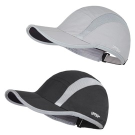 2 Pack Foldable Sports Hat with UPF 50+ Sun Protection Baseball Cap for Men Women Running Cap Quick Dry Portable Hat (Nylon, Dark Grey+Light Grey)