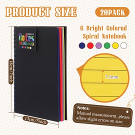 Resurhang 20 Pack 5x7 Inch Spiral Notebooks College Ruled Colored Paper Notebooks Wirebound Note Pads Bright Neon Colored Lined Paper, Perforated Notepad Memo Books, 96 Sheets