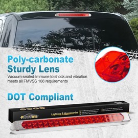 Partsam Waterproof 17" Inch High Power 40 LED Red Utility Trailer Truck RV Stop Tail Turn 3rd Brake Marker Identification Light Bar w/Chrome Bezel DOT Compliant (Pack of 2)