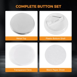 BEAMNOVA 200 Sets of Button Parts Supplies 37mm / 1.46 in (Approx. 1-1/2 inch) for Round Button Maker Machine Pin Maker, Every Set Includes Tinplate Top, Plastic Clip Bottom & Plastic Film