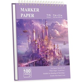 9" x 12" Marker Paper Pad, 100 Sheets Bleedproof Sketchbook for Alcohol Markers - 73lb/120gsm Art Supplies for Drawing & Coloring (/Adults). - Colour: Puvple, Size: 9" x 12" （73 lb/ 120 gsm)