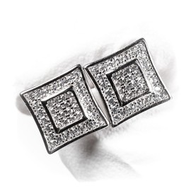 Men’s Square White Gold 925 Sterling Silver Hypoallergenic Micro Pave 3D Iced 5A Cz Hip Hop Screw Back Post Stud Earrings For Men Women Jewelry Gifts, Small, Sterling Silver, Cubic Zirconia
