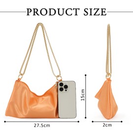 Jywmsc Women's Satin Evening Bag Glitter Clutch Handbag Shoulder Bag for Party Prom Club Wedding, orange, Retro