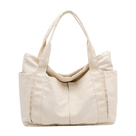 BAPHITY Large Canvas Tote Bag for Women With Pockets,Shoulder Bag Everyday Handbags for Work, Travel Essentials Carry On Bag-Beige (38L)