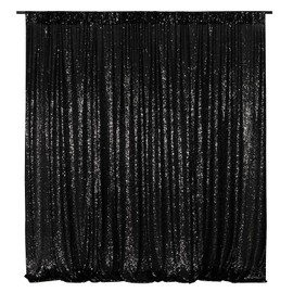 Poise3EHome 20FT x 10FT Black Sequin Photography Backdrop Curtain for Party Decoration, Black
