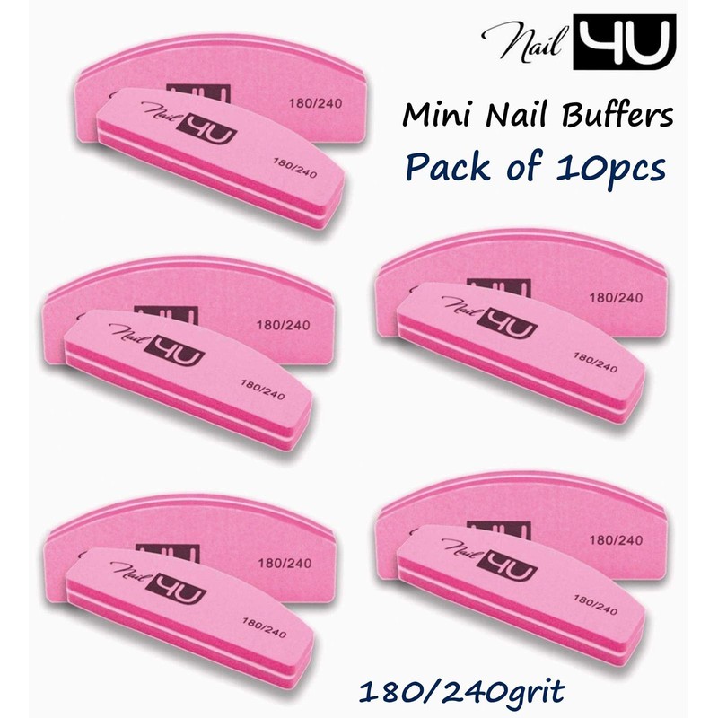 10Pcs Nail Buffers Half Moon Shape Double Sided 180/240 grit