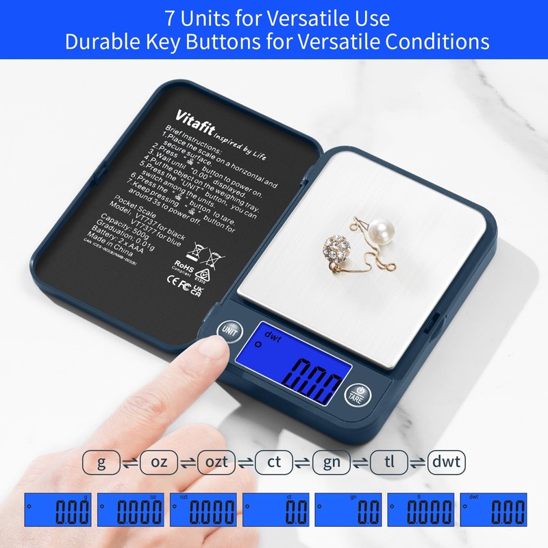 Vitafit 500g Digital Pocket Gram Scale 0.01g Accuracy, Weighing Professional