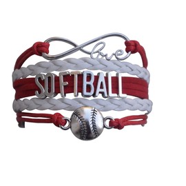 Softball Charm Bracelet - Infinity Love Adjustable Charm Bracelet with Softball Charm - Gift for Female Softball Players