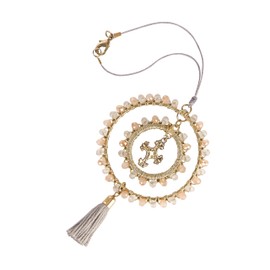 Elegant Cross for Car Mirror - Cute Suncatcher Rearview Decoration, Christian Beaded Keychain for Women, Bag, Purse, Handbag Charm Accessories, Sun Catcher Charms with Glass Beads - Pebblestone Cross